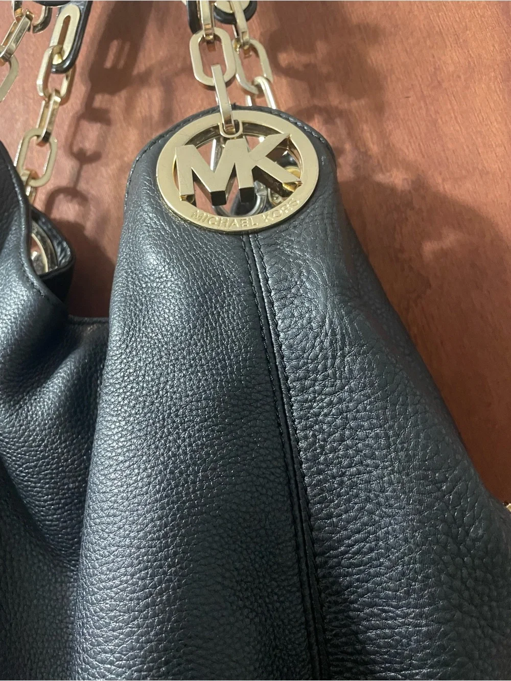 Wow! Michael Kors Black Leather Shoulder Hobo with Gold Logo Charm